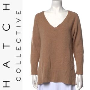 Hatch Collective Tan V-Neck Marino Wool Sweater 2